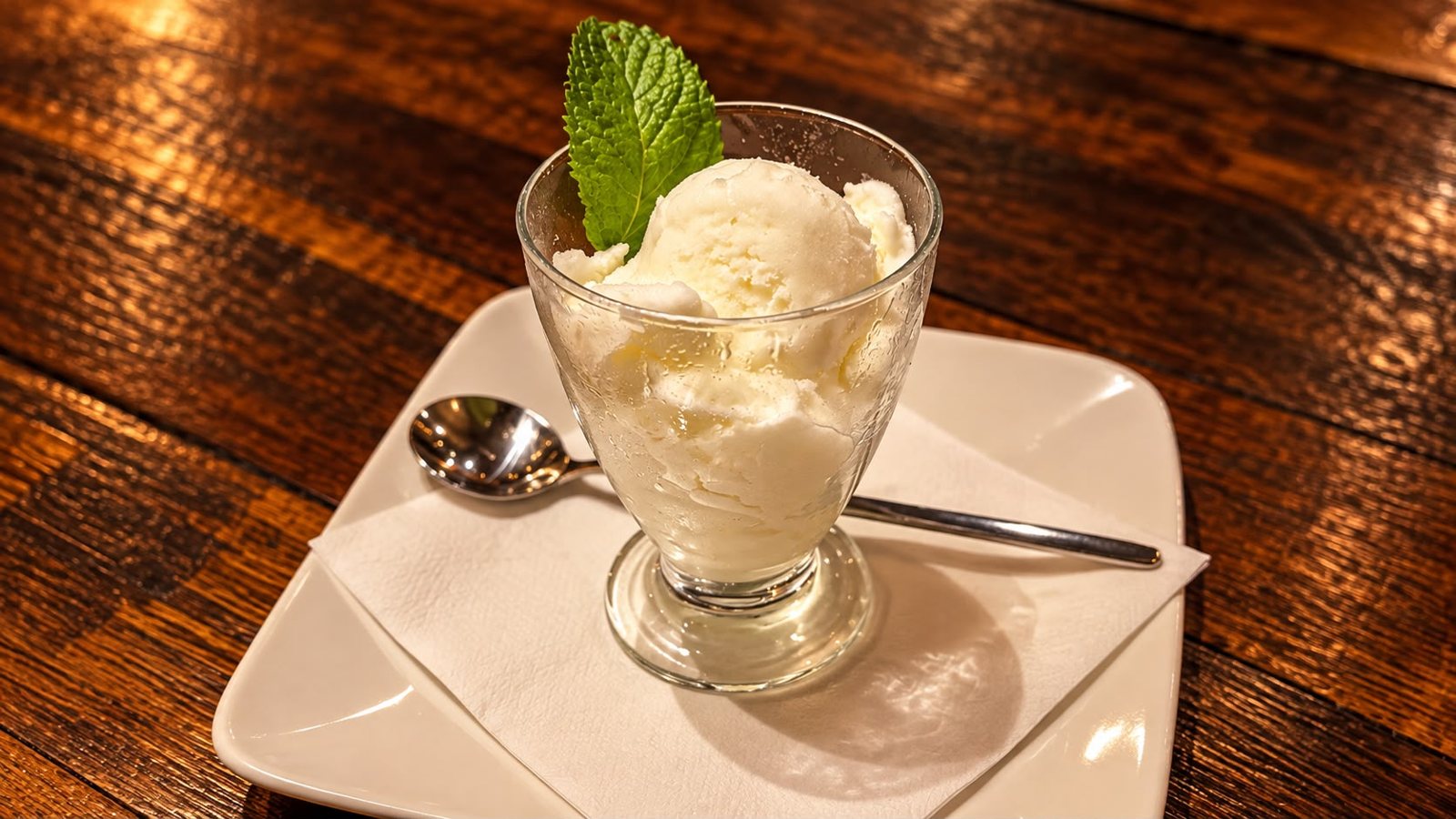 Coupe de sorbet citron et feuille de menthe